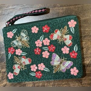 America & Beyond Beaded Butterfly & Floral Wristlet Bag